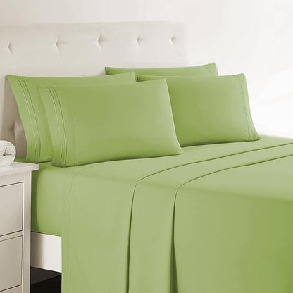 Clara Clark Full Sheets, 6 Piece Set - Hotel Luxury Bed Sheets, Super Soft Bedding Set, Full Size, Garden Green