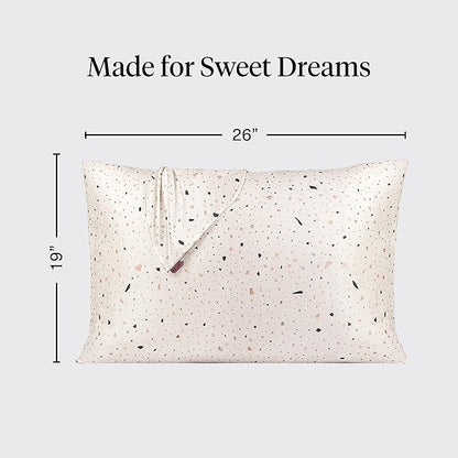 Kitsch Satin Pillowcase with Zipper for Hair & Skin - Softer Than Silk Pillow Cases, Smooth Cooling Satin Pillow Case, Wrinkle-Free, Machine Washable, Pillow Cases Standard Size 19x26,White Terrazzo