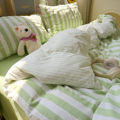 Green Striped Duvet Cover Twin XL Boho Cute Comforter Cover Twin XL Farmhouse Coquette Vintage Soft Duvet Cover Set with 2 Pillowcases College Bedding for Boys Washed Microfiber Duvet Protector