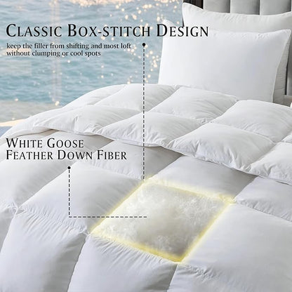 Beautyrest Luxury White Goose Feather Down Fiber Twin Size Duvet Insert,100% Cotton Breathable Medium Warmth Bedding Comforter for All Season,White/Twin,68" Wx90 L