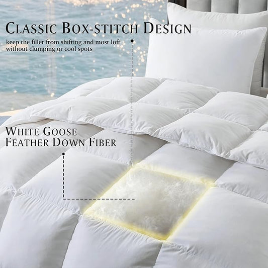 Beautyrest Luxury White Goose Feather Down Fiber Twin Size Duvet Insert,100% Cotton Breathable Medium Warmth Bedding Comforter for All Season,White/Twin,68" Wx90 L
