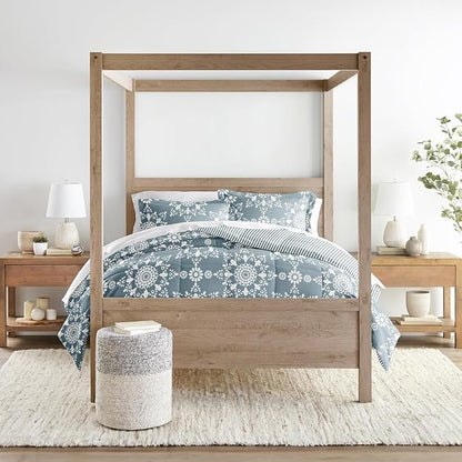 LINENS & HUTCH Comforter Set Patterned Microfiber All Season Down-Alternative Ultra Soft Bedding in Daisy Medallion - Twin/TwinXL Daisy Medallion Light Blue