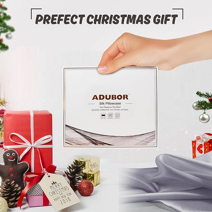 Adubor 100% Silk Pillowcase - Mulberry Silk Pillow Cases, 23 Momme 6A Grade Fibers, Silk Pillow Case for Hair and Skin Health, with Hidden Zipper (Queen 20''x30'', Light Gray, 1PC)