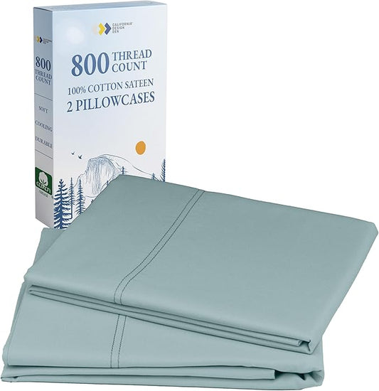 Heirloom Soft, Smooth & Thick Certified 800 Thread Count 100% Cotton Sateen, 2 Pillow Cases King Size, Fits King Pillows (Soft Teal)