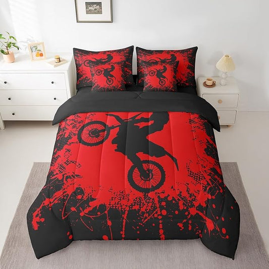 Erosebridal Motocross 7 Piece Comforter Set Full Bed in a Bag,Motorcycle Dirt Bike Bedding Sets Motorbike Race Car Sheet Set with Comforter