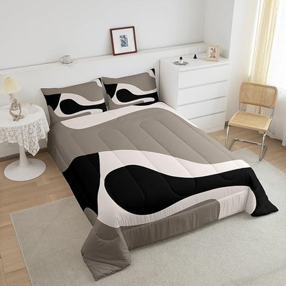 Erosebridal Black Beige Striped Comforter Set Twin Size,Boho Modern Geometric Abstract Bedding for Women Men Adults, Stripes Bold Lines Quilt,Minimalist Stylish Art Bedding Comforter Sets