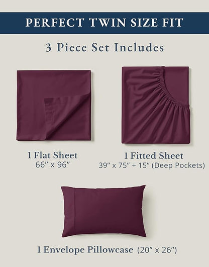 LANE LINEN Sustainably Produced 100% Organic Cotton Twin Bed Sheet Set, Soft & Breathable Naturally Cool Temperature Regulating Twin Sheet Set, Low Pilling Fade Resistant Bed Sheets- Windsor Wine