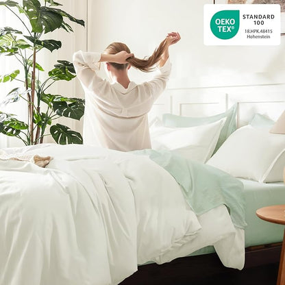 Litanika Ivory Comforter Set California King Size, 3 Pieces Cal King Lightweight Solid Bedding Comforter Set, All Season Fluffy Bed Set (104x96In Comforter & 2 Pillowcases)