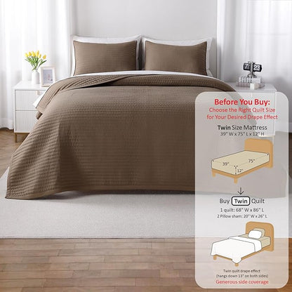 Twin Quilt Set – 68"x86" Soft Washed 3-Layer Lightweight Bedspread with Multi-Lock Quilting, Minimalist Nordic Bedding, All-Season Quilt for Spring, Summer & Fall (1 Quilt + 2 Pillow Shams), Cub