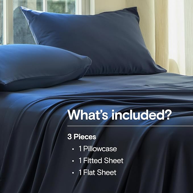 DOZ Sheet Set, 100% Viscose derived from Bamboo, Organically Grown, Buttery Soft, Cooling Sheets, High GSM, Deep Pockets - 3 Piece - 1 Pillowcase 1 Fitted 1 Top Sheet (Sapphire, Twin XL)