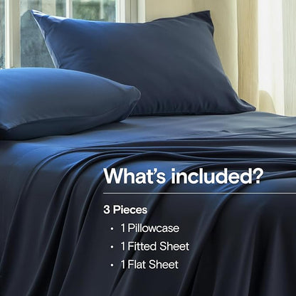 DOZ Sheet Set, 100% Viscose derived from Bamboo, Organically Grown, Buttery Soft, Cooling Sheets, High GSM, Deep Pockets - 3 Piece - 1 Pillowcase 1 Fitted 1 Top Sheet (Sapphire, Twin XL)