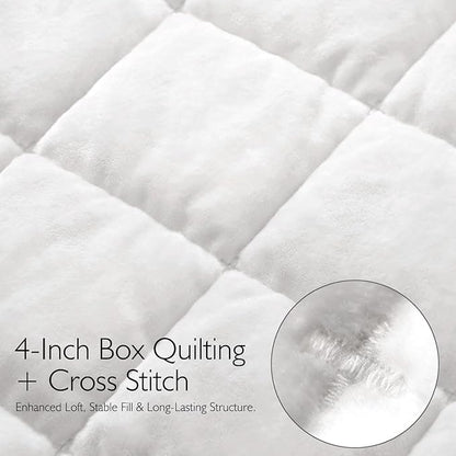 Greek Velvet Twin Quilt Set, 3× Softer Luxe Sheen, 100% Cotton Backing, 150GSM Down-Alternative Fill, Expanded 68×90" Coverage for Fuller Side Drape (1 Quilt + 1 Pillow Shams), Brilliant White