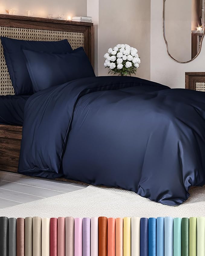 Duvet Cover Twin/Twin XL Size Set - Extra Soft Twin/Twin XL Duvet Cover 68" x 90" with 1 Pillow Sham - Hotel Luxury, Easy Care, Fade Free with Zipper Closures & Ties - Comfy & Breathable (Navy Blue)
