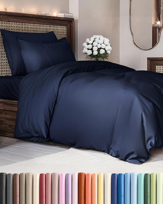 Duvet Cover Twin/Twin XL Size Set - Extra Soft Twin/Twin XL Duvet Cover 68" x 90" with 1 Pillow Sham - Hotel Luxury, Easy Care, Fade Free with Zipper Closures & Ties - Comfy & Breathable (Navy Blue)