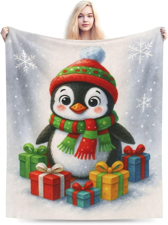 Christmas Penguin Blanket Super Soft Warm Fluffy Fleece Flannel Animal Throw Blanket Cozy Fuzzy Plush Stuff Bedding Blankets Gifts for Women Kids Boys Girls Adults 60"X50"