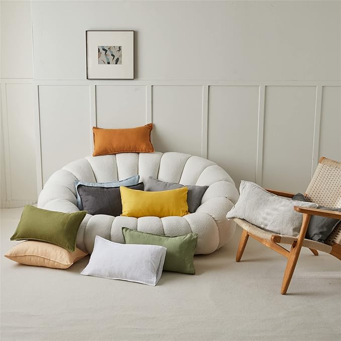 Simple&Opulence 100% Linen Lumbar Pillow Cover 12 x 20 Inches Set of 2 Rectangular Decorative Throw Cushion Cover for Couch Sofa Bed Living Room Office Soft Breathable Farmhouse - Linen