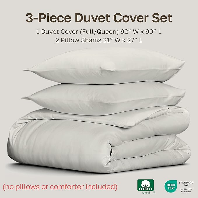 California Design Den 3 Pc Full/Queen Size Duvet Cover Set - Winner Good Housekeeping Best Bedding Awards 2025, 400 Thread Count Sateen, 100% Cotton Duvet Cover - Ivory (Pale Tone)