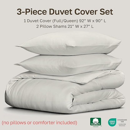 California Design Den 3 Pc Full/Queen Size Duvet Cover Set - Winner Good Housekeeping Best Bedding Awards 2025, 400 Thread Count Sateen, 100% Cotton Duvet Cover - Ivory (Pale Tone)
