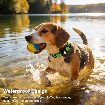 Taglory AirTag Dog Collar with Waterproof Holder for Large Dogs, Green, L | Reflective for Night Walks & Low-Light Safety, Track Your Pup Peace of Mind, Adjustable Soft Padded, No More Dangling Tags