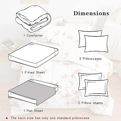 7 Piece Bed in a Bag Queen Comforter Set with Sheets, Burnt Orange Leaves on White Botanical Bedding Sets for All Season (1 Comforter, 2 Pillow Shams, 1 Flat Sheet, 1 Fitted Sheet, 2 Pillowcases)