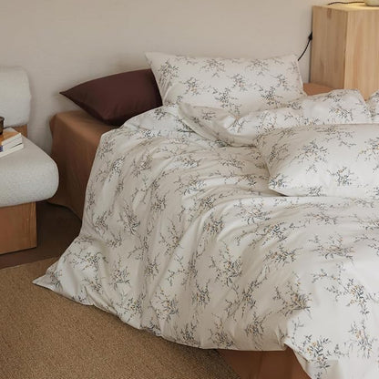 Floral Bed Comforter King 100% Cotton Down Alternative Bedding Set Boho Girls Farmhouse Vintage Bedding Comforter Sets Fluffy All Season Lightweight Women Bed Comforter with 2 Pillowcases