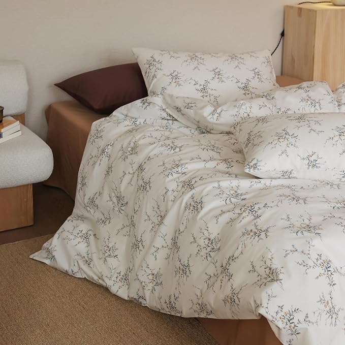Floral Comforter Queen 100% Cotton Down Alternative Bedding Set Boho Girls Farmhouse Vintage Bedding Comforter Sets Fluffy All Season Lightweight Women Bed Comforter with 2 Pillowcases
