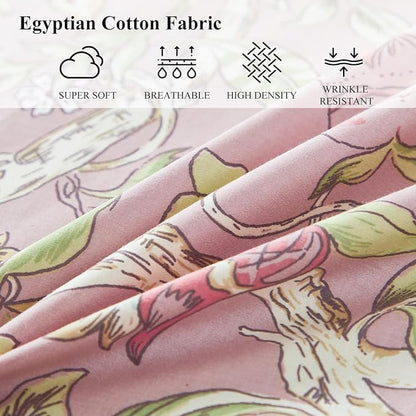 WINLIFE 100% Cotton Pillow Cases Set of 2 Blush Pink Floral Printed Pillowcase Envelope Closure Pillow Cover, Soft & Breathable (Queen, 20'' x 30'')