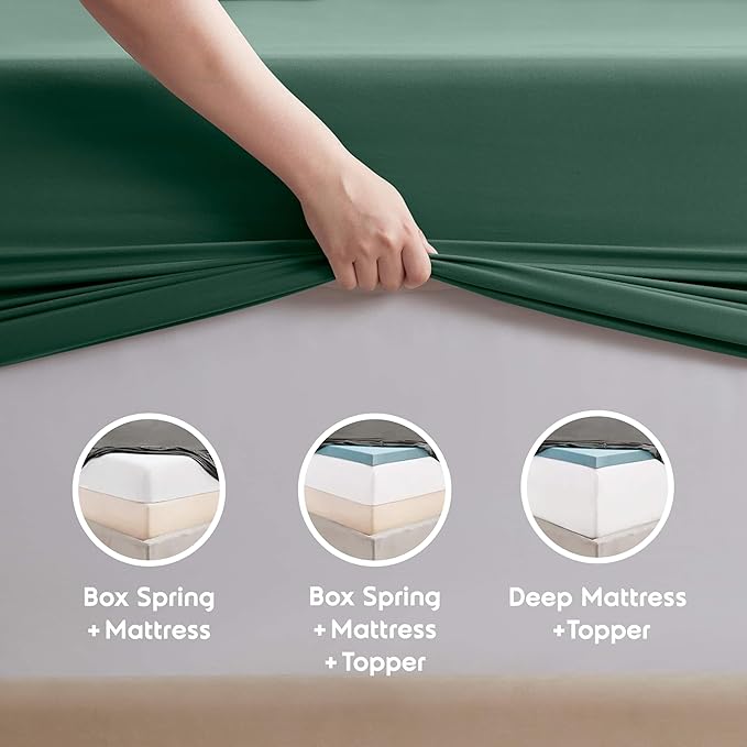 Nestl Short Queen Sheet Set - 1800 Ultra-Soft Microfiber - Double Brushed - Deep Pockets - Easy Fit - 4 Piece Set - Bed Sheets (Short Queen, Dark Green)