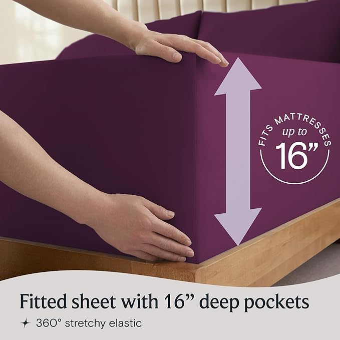 LuxClub 3 PC Sheet Set Sheets Deep Pockets 18" Eco Friendly Wrinkle Free Sheets Machine Washable Hotel Bedding Silky Soft - Eggplant Twin