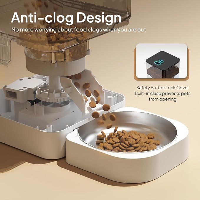 VOLUAS Automatic Cat Feeder, 4L Timed Dry Food Dispenser for Cats & Dogs | Programmable Portion Control, Up to 4 Meals Daily, Dual Power Supply, Power-Off Memory, 10-Second Voice Recorder