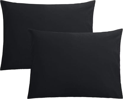 FLXXIE Pillow Cases Standard Size, Soft Microfiber Pillow Covers with Envelope Closure, Wrinkle, Stain Resistant Pillowcases, 2 Piece Set, 20x26, Black
