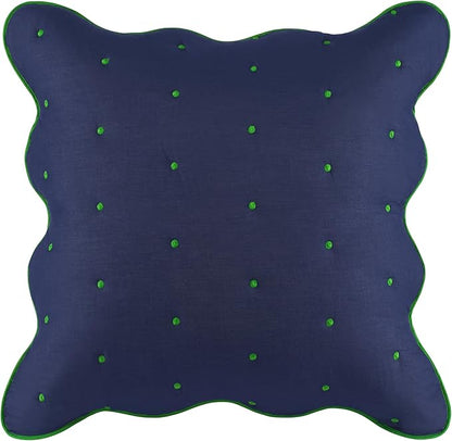 kate spade new york Scalloped Edge Euro Sham, 26" x 26" Decorative Pillow Cover, Single 100% Cotton Cover, Machine Washable, Navy
