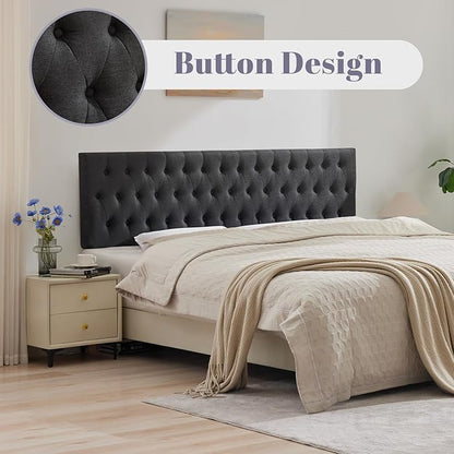 Tufted Upholstered Full Size Bed Headboard in Modern Button Design, Adjustable Solid Wood Head Board, Premium Linen Fabric Padded Headboards in Bedroom (Dark Grey)