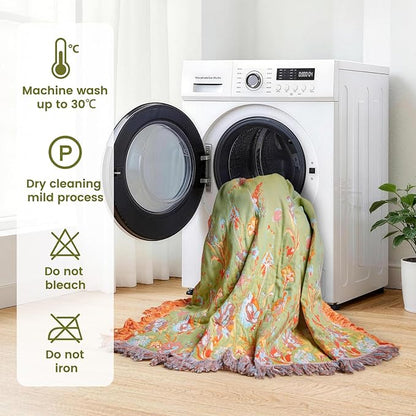 MSGKV Boho Throw Blanket 60"x80" Floral 100% Cotton Blanket with Flower and Butterfly for Bed Couch Spring Breathable Lightweight Farmhouse Twin Blankets Home Decor Muslin