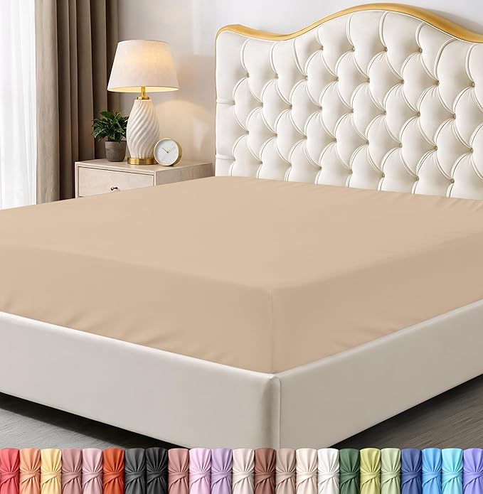 Utopia Bedding King Fitted Sheet - Bottom Sheet - Deep Pocket - Soft Microfiber - Shrinkage and Fade Resistant - Easy Care -1 Fitted Sheet Only (Beige)