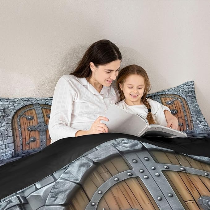 Castle Walls Comforter Set Toddler Size 2 Pcs,Medieval Themed Bedding Set,Knight Wall Quilt Set for Child Bedroom,Duvet Insert,1 Pillowcase