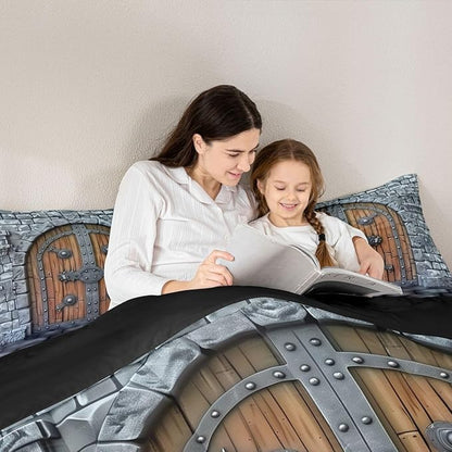 Castle Walls Comforter Set Toddler Size 2 Pcs,Medieval Themed Bedding Set,Knight Wall Quilt Set for Child Bedroom,Duvet Insert,1 Pillowcase