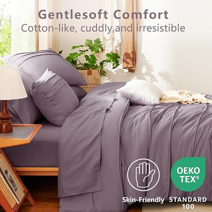 CozyLux Full Size Comforter Sets Dusty Purple, 7 Pieces Soft Pinch Pleat Bed in a Bag Full Comforter Set with Sheets, Boho Bed Set with Down Alternative Comforter, Sheets, Pillowcases & Shams