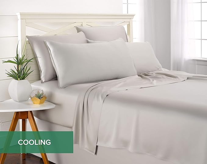 Pure Bamboo Full Sheets, Genuine 100% Organic Viscose Derived from Bamboo Bed Sheet Set, Luxuriously Soft & Cooling, Double Stitching, 2 Year Quality Promise (Full, Silver Pearl)