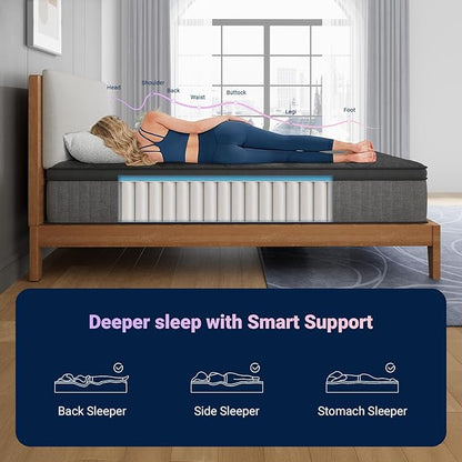 Avenco 10 Inch King Size Mattress, Hybrid Mattress with Smarts Coil™ Pocket Springs for Targeted Support and NanoGel™ Memory Foam for Cool Night Sleep & Motion Isolation, CertiPUR-US Certified