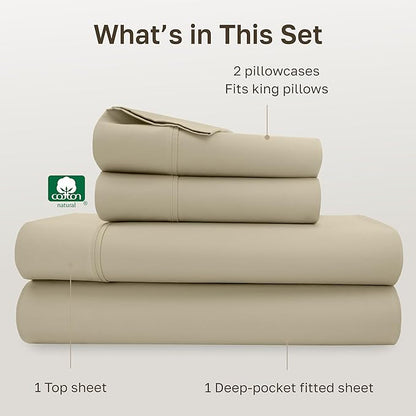 California Design Den California King Sheet Sets - Soft 400 Thread Count Sateen, 100% Cotton Bed Sheets with Deep Pockets, Breathable, and Durable Bedding Set - Beige (Golden Tone)