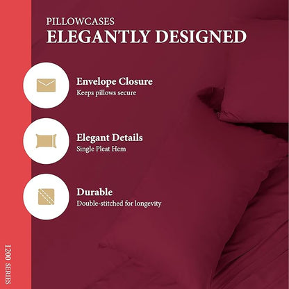 Ashton Sheets 100% Egyptian Cotton Sheets King Size - 1200 Thread Count King Size Sheets Set Egyptian Cotton, 4 PC Luxury Bedsheet (Burgundy), Soft, Cooling, 17" Deep Pocket Sateen Weave Bedsheet Set