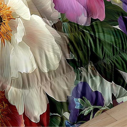 Women Vintage Botanical Floral Comforter Set, Twin Size 2-Piece Colorful Peony Comforter Sets for Girls Room Decor, 1 Comforter 68"x 90", 1 Pillowcase, Soft Microfiber All Season