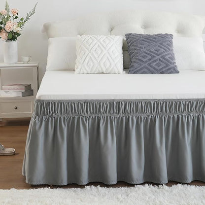RIMELA Bed Skirt Full Size Silver Grey Bed Skirt 15 Inch Drop, Wrap Around Elastic Adjustable Bedskirt, Dust Ruffle for Bed Frame & Box Spring Soft Durable Fabric Machine Washable Easy to Install