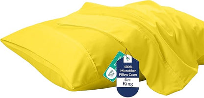 Royale Linens King Pillowcase Set of 2 - Bed Pillow Cover - 20" x 40" - Pillowcases - 1800 Brushed Microfiber, Wrinkle & Fade Resistant - Soft & Cozy- King Size Pillow Case (Yellow)