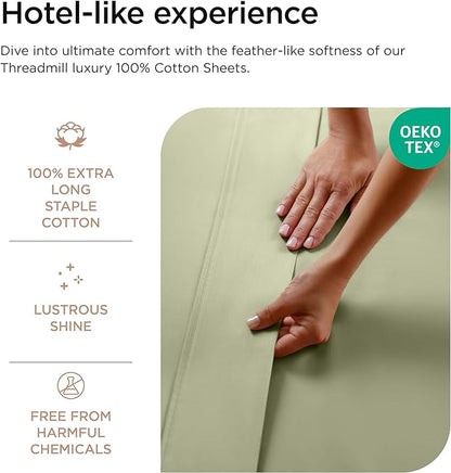 Threadmill Luxury 800 Thread Count California King 100% Cotton Sheets - Sage Green Sateen Weave Bed-Sheets, Better Than Egyptian Cotton, 4 Pc Solid Bed Set, Fits 16" Deep Pocket