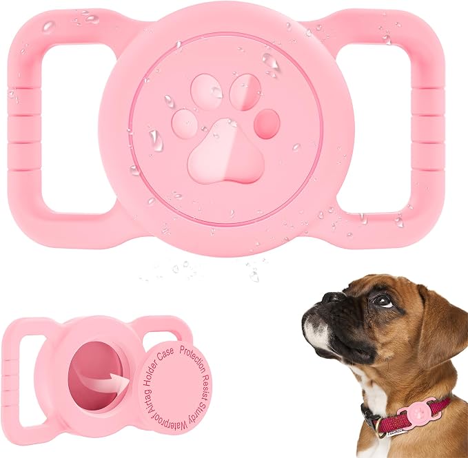 Waterproof Silicone AirTag Holder for Dog Collar, Pink | Full waterproof seal | Fits Most Collars | Soft Durable Silicone | Anti-loss Secure Fit | Lightweight & Signal-friendly