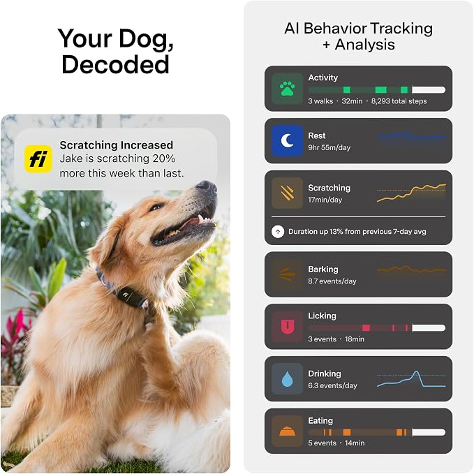 Fi Series 3+ GPS + Health Dog Collar, Gray, X-Small, 12-Month Membership | Smart GPS dog collar with live tracking, health & behavior, Escape Alerts, LED light. Waterproof and Apple Watch compatible.