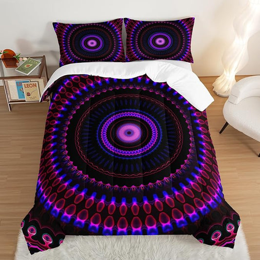 Mandala Printed Comforter Set Queen Size Bedding Sets for Girls,Bohemian Style Twin Bed Comforter Set for Kids Girls Teens Women Bedroom Decor with 2 Pillowcases.
