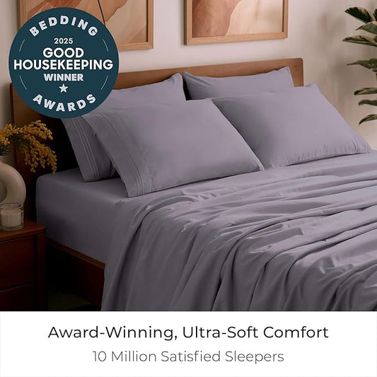 Mellanni Queen Sheet Set - 6-Piece Iconic Collection Bedding, (Including 4 Pillowcases), 21-Inch Extra Deep Pocket, Easy Care, Ultra Soft, Cooling Sheets, Brushed Microfiber - Hazy Lilac